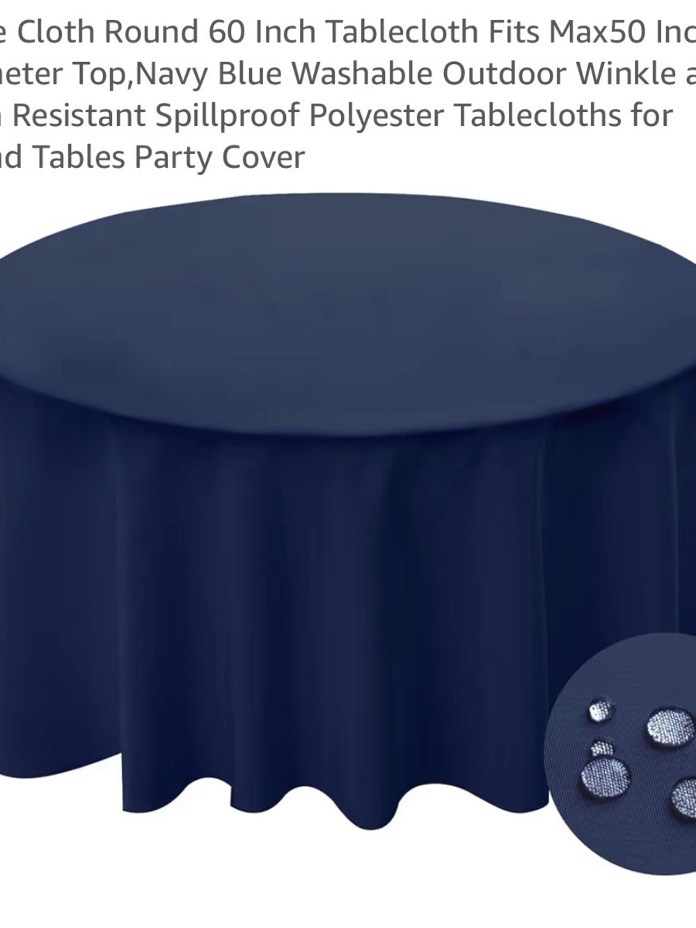 Round Navy Blue Waterproof Polyester Tablecloth - 60 Inch